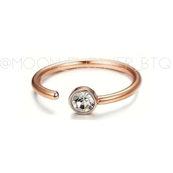 Tiny Rose Gold CZ Fixed Half Hoop Nose Ring - Picture 2 of 5